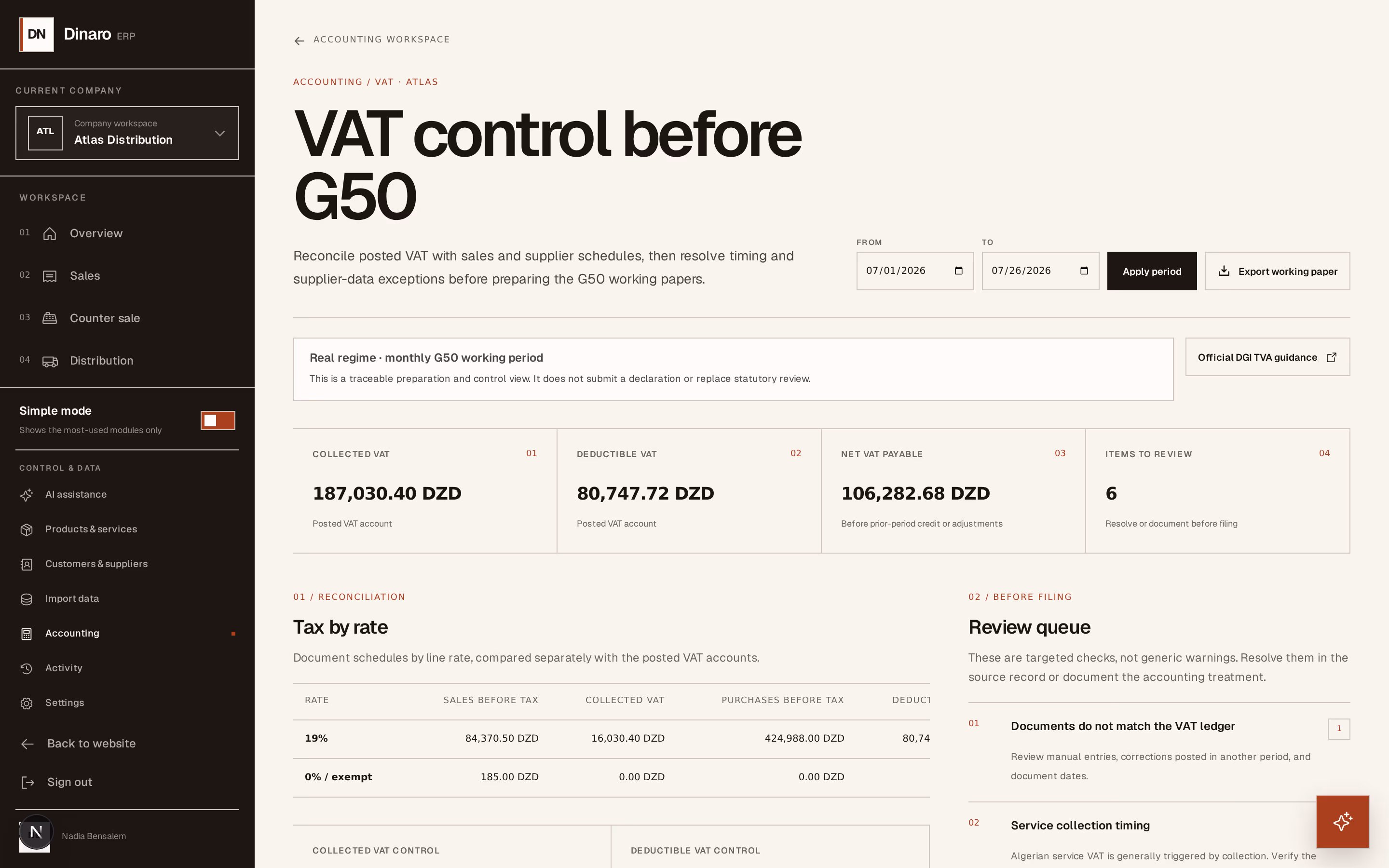 Screenshot: tax-by-rate