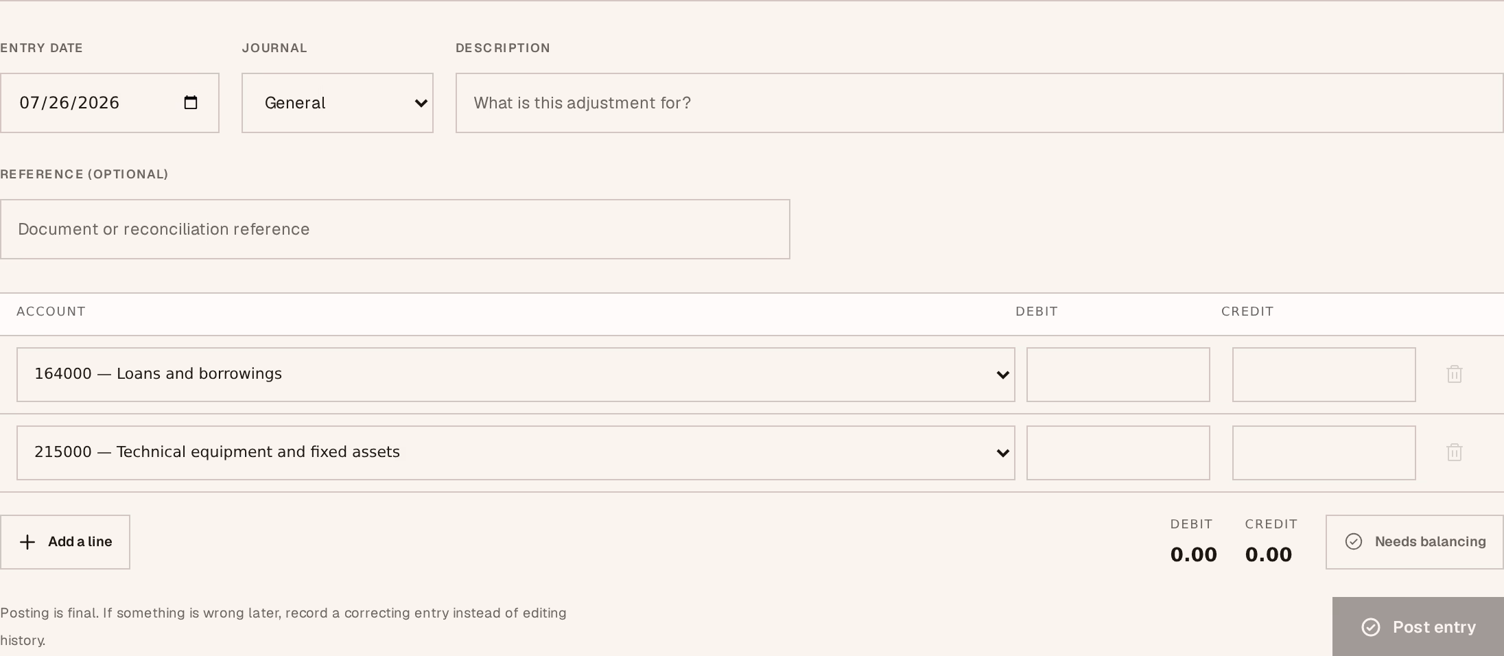 Screenshot: entry-form