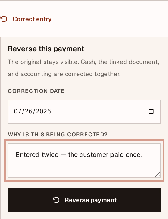 Screenshot: correction-form