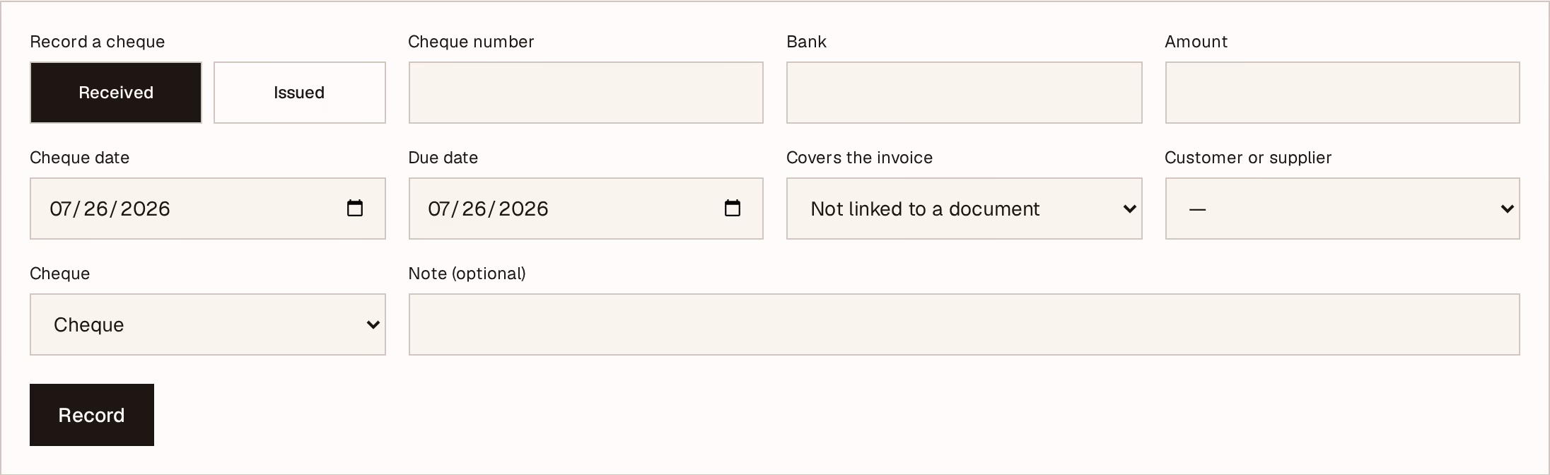 Screenshot: cheque-form