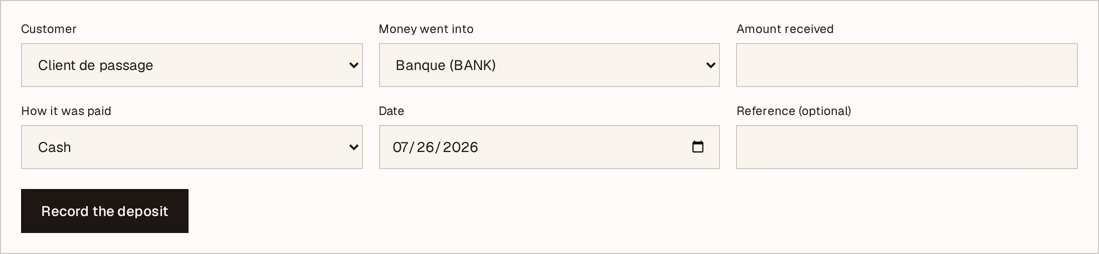 Screenshot: deposit-form