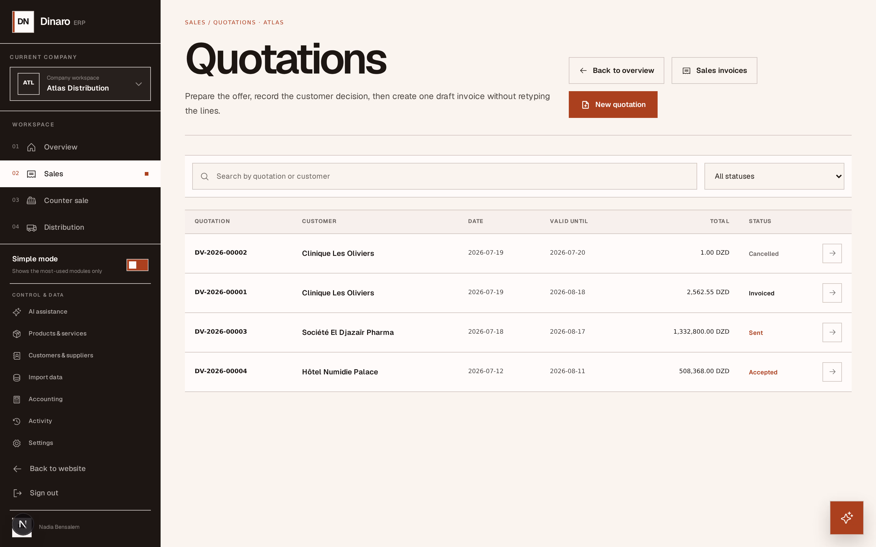 Screenshot: new-quotation